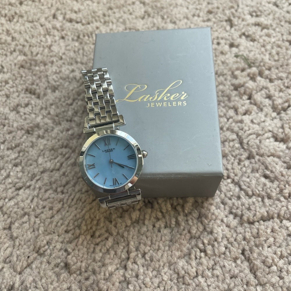 Lasker Jewelers Women’s Silver Watch with Blue Face